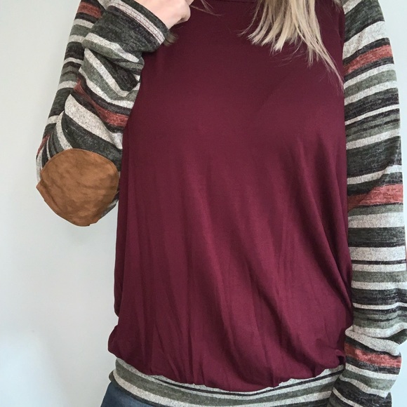 Burgundy Elbow Patch Long Sleeve Top - Picture 5 of 5